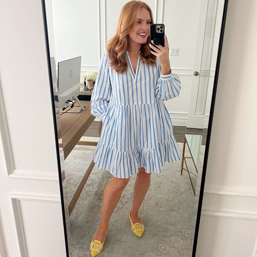 J. Crew Tiered Cotton Poplin Mini Dress in Barrie Stripe